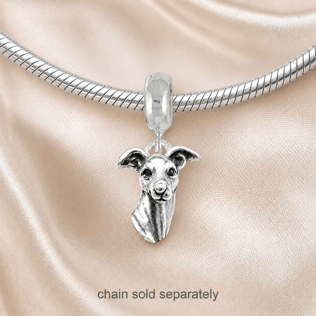 Greyhound Charm Slide Sterling Silver, Handmade Sighthound Bracelet Charm, Greyhound Jewelry Gift