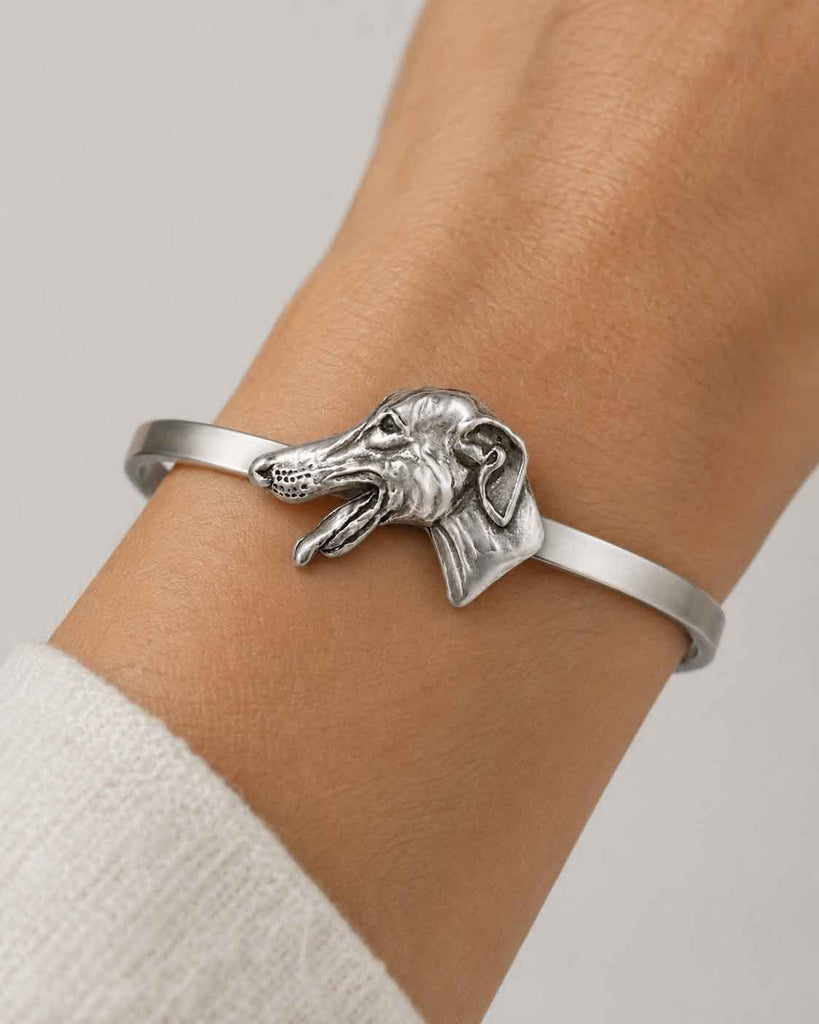 Greyhound Bracelet Sterling Silver, Handmade Dimensional Greyhound Dog Link Bracelet, Custom Sized Greyhound Jewelry Gift, GRH2-CB