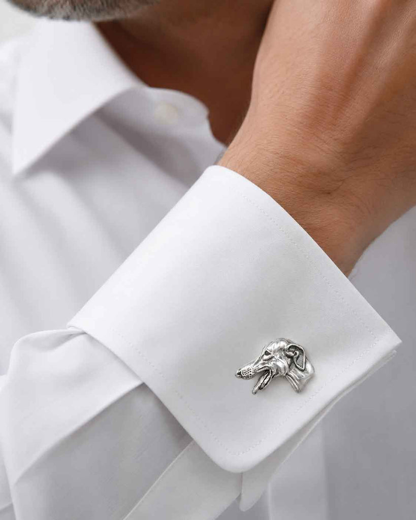 Greyhound Cufflinks Sterling Silver, Handmade Greyhound Dog Breed Cuff Links, Dimensional Greyhound Jewelry Gift, GRH2-CL
