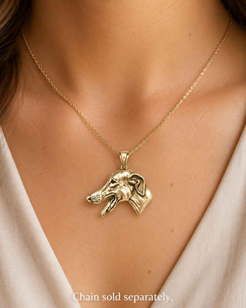 Greyhound Pendant 14K Gold Vermeil, Handmade Dimensional Greyhound Necklace, Dog Breed Jewelry Gift, GRH2-PVM