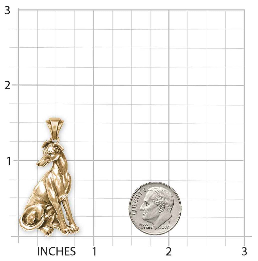 Greyhound Pendant 14K Gold Vermeil, Handmade Greyhound Dog Necklace, Dimensional Sighthound Jewelry Gift GRH3-PVM