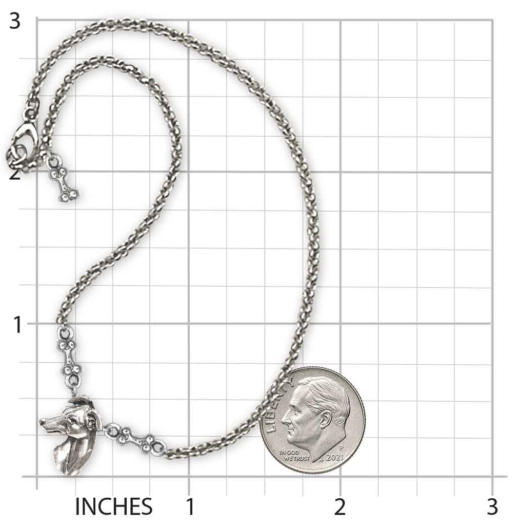 Greyhound Ankle Bracelet Sterling Silver, Handmade Greyhound Dog Anklet, Custom Size Sighthound Jewelry Gift GRH3H-A