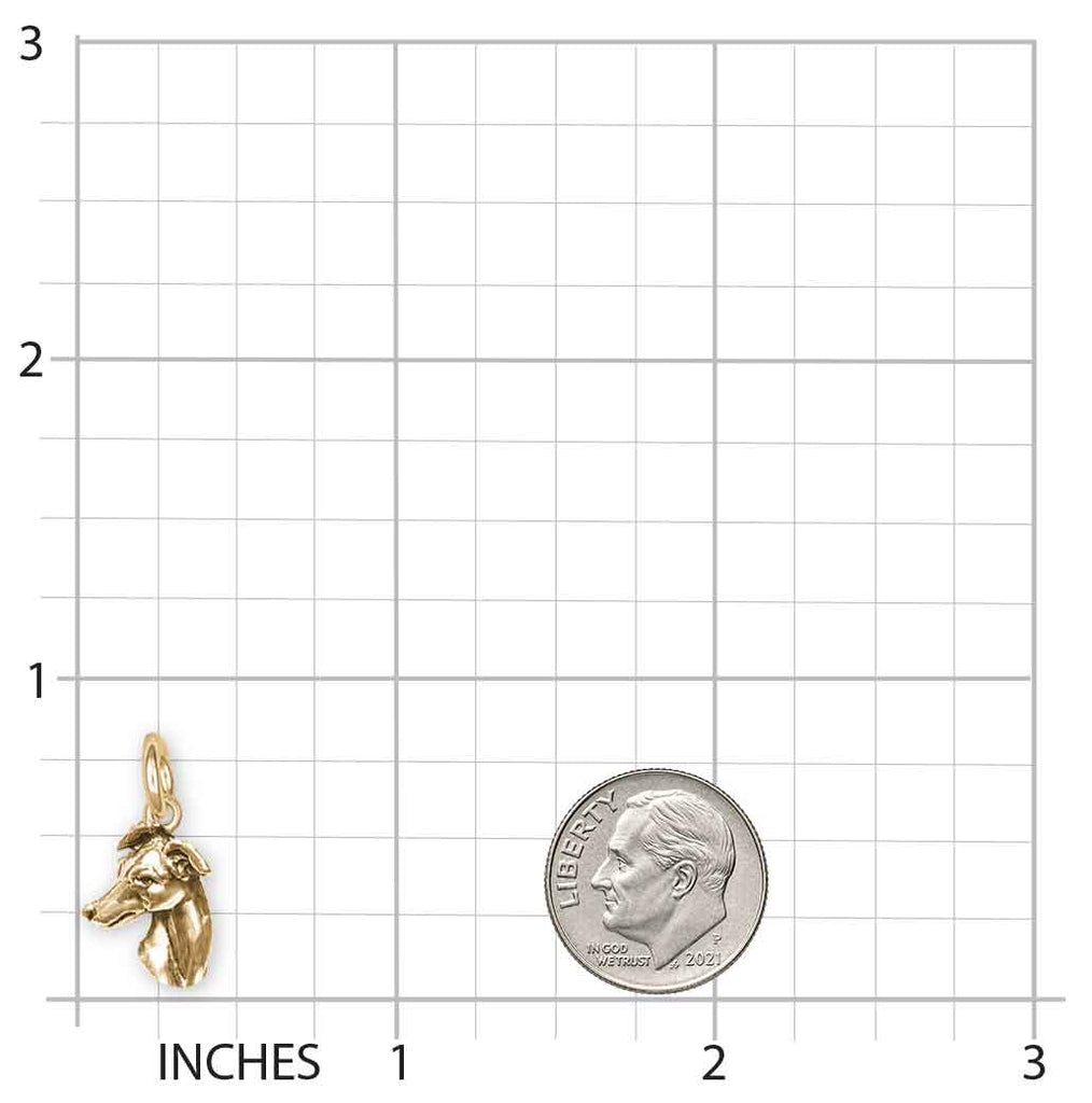 Greyhound Charm 14K Gold Vermeil, Handmade Greyhound Dog Charm, Dimensional Sighthound Charm Bracelet Gift GRH3H-CVM