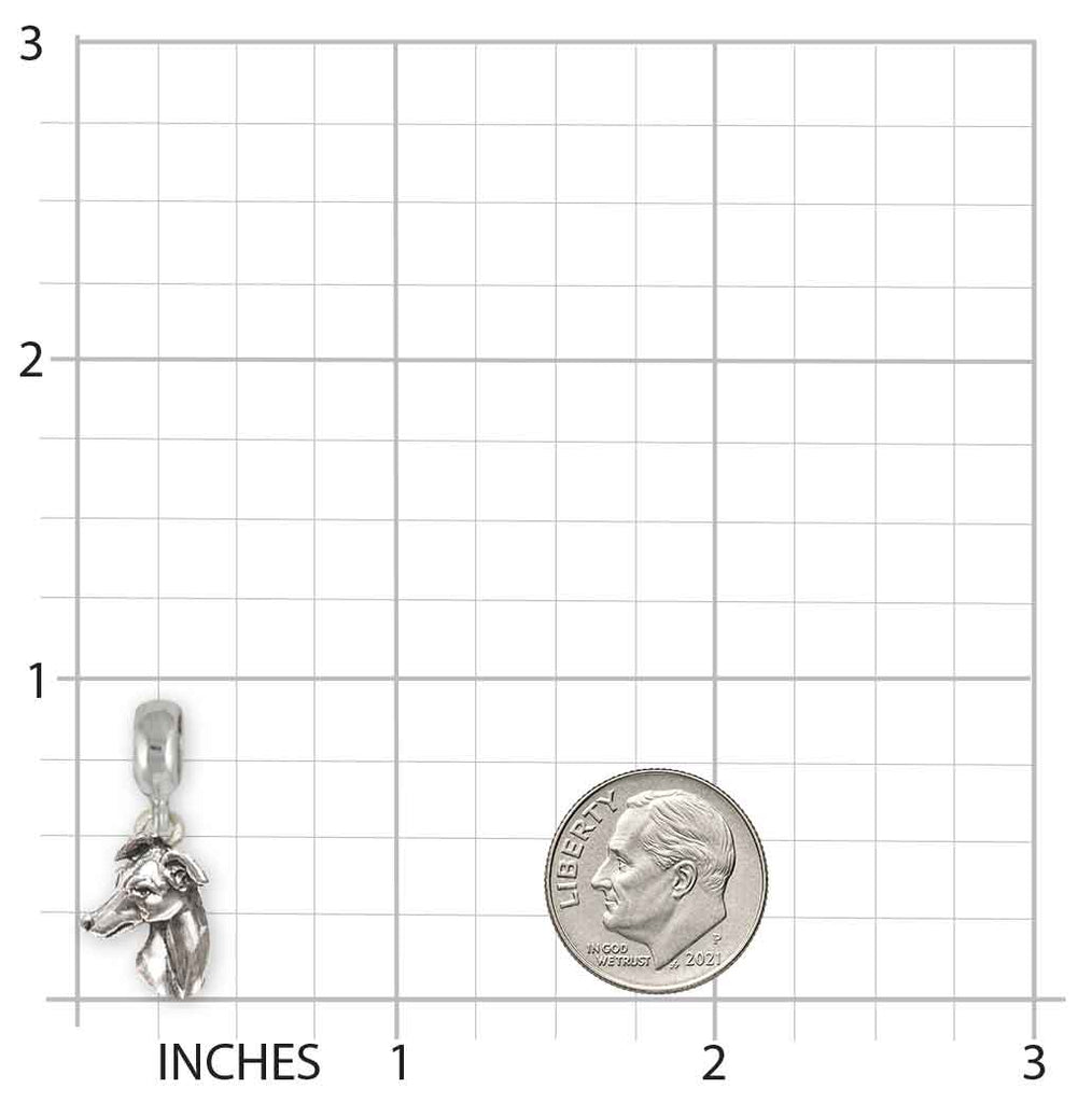 Greyhound Charm Slide Sterling Silver, Handmade Greyhound Dog Slide Charm, Sighthound Bracelet Jewelry Gift GRH3H-PNS