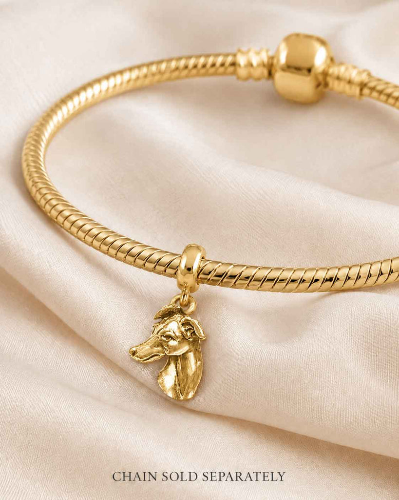 Greyhound Charm Slide 14K Gold Vermeil, Handmade Greyhound Dog Slide Charm, Sighthound Bracelet Jewelry Gift GRH3H-PNSVM