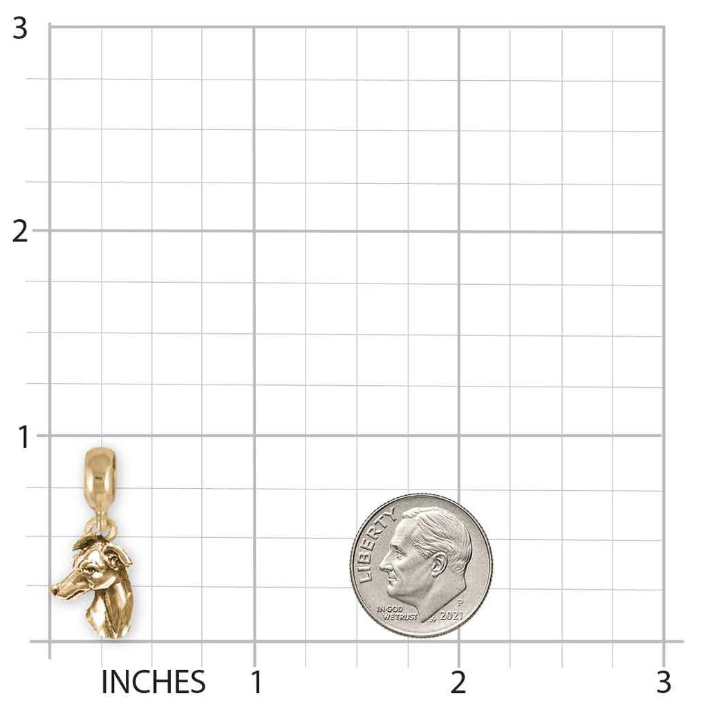 Greyhound Charm Slide 14K Gold Vermeil, Handmade Greyhound Dog Slide Charm, Sighthound Bracelet Jewelry Gift GRH3H-PNSVM
