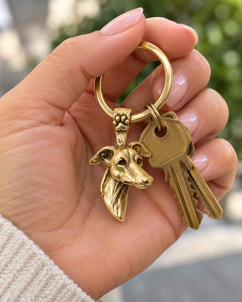 Greyhound Key Ring Yellow Bronze Handmade Greyhound Keychain Sighthound Dog Gift Greyhound Owner Gift Dog Key Holder