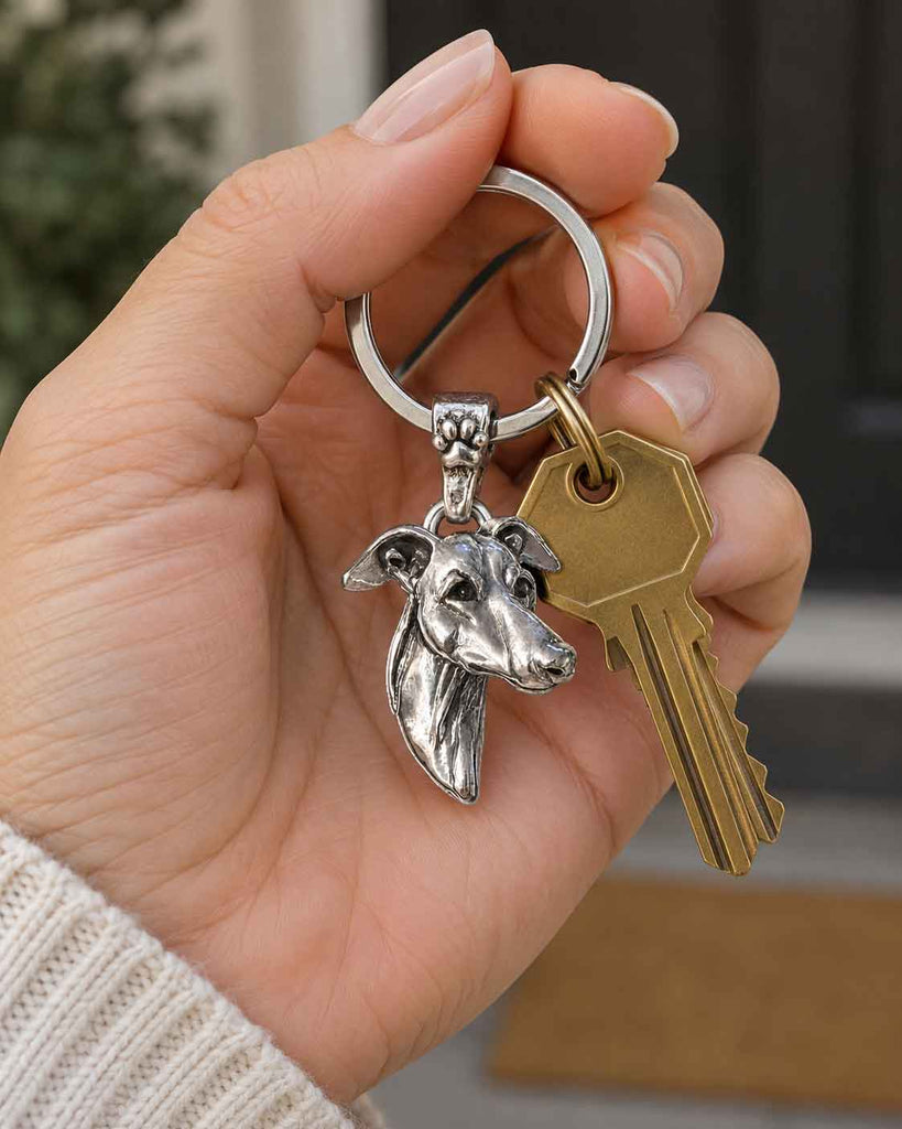 Greyhound Key Ring Sterling Silver Handmade Greyhound Keychain Dog Gift Greyhound Owner Key Holder Sighthound Jewelry