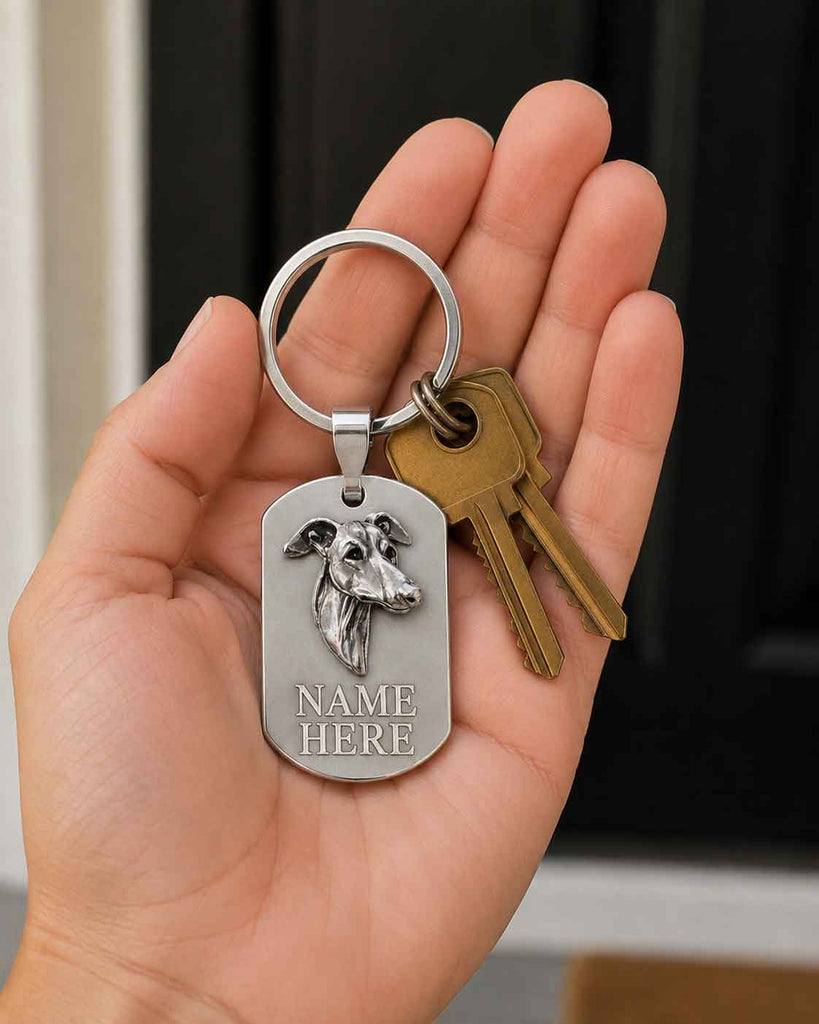 Greyhound Key Ring Sterling Silver Stainless Steel Handmade Greyhound Keychain Engraved Greyhound Gift