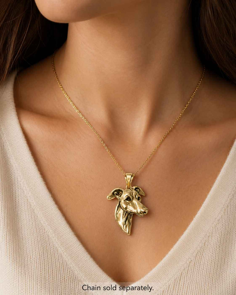 Greyhound Pendant Yellow Bronze Greyhound Dog Necklace Handmade Jewelry BZGRH4-PVM