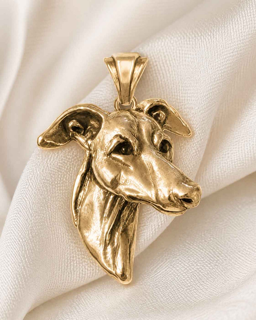 Greyhound Pendant Yellow Bronze Greyhound Dog Necklace Handmade Jewelry BZGRH4-PVM