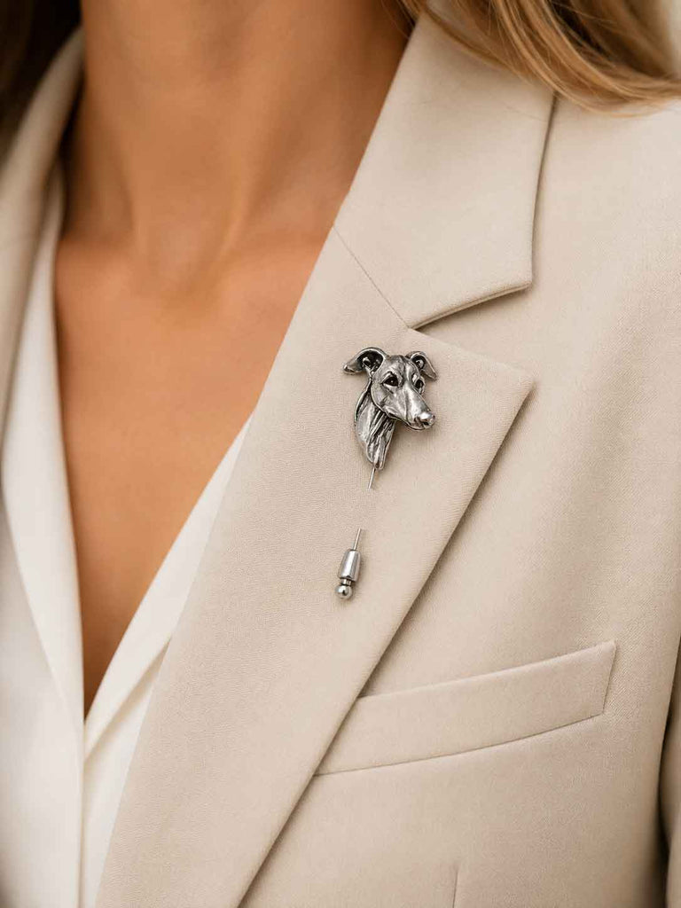Greyhound Brooch Pin Sterling Silver Handmade Greyhound Dog Jewelry Gift GRH4-STP
