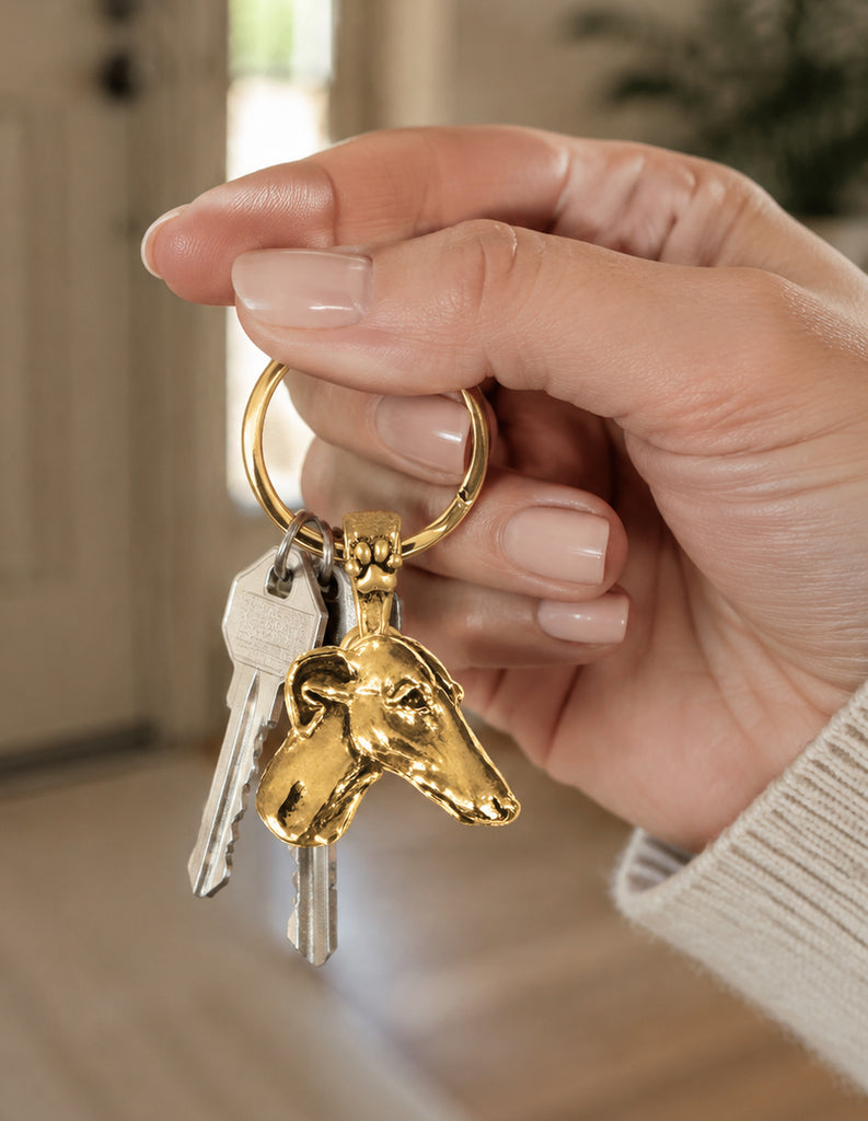 Greyhound Key Ring Yellow Bronze Handmade Greyhound Dog Keychain Jewelry Gift for Greyhound Owner