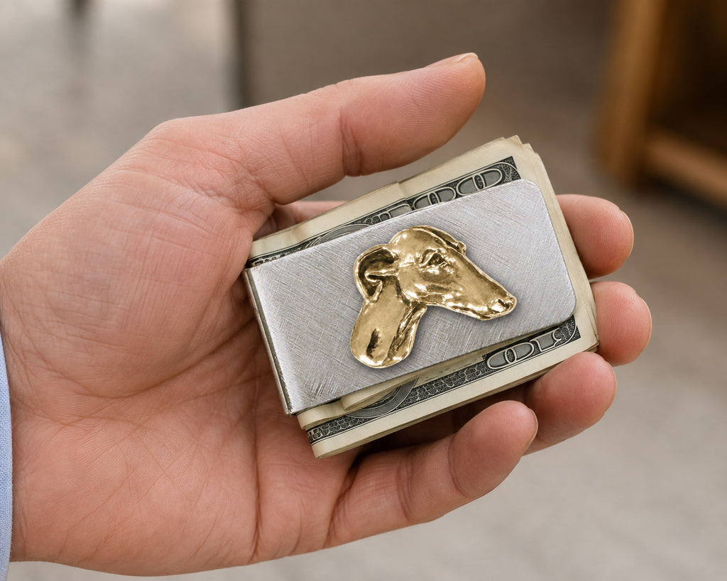 Greyhound Money Clip Stainless Steel Yellow Bronze Handmade Greyhound Jewelry Gift for Greyhound Owner