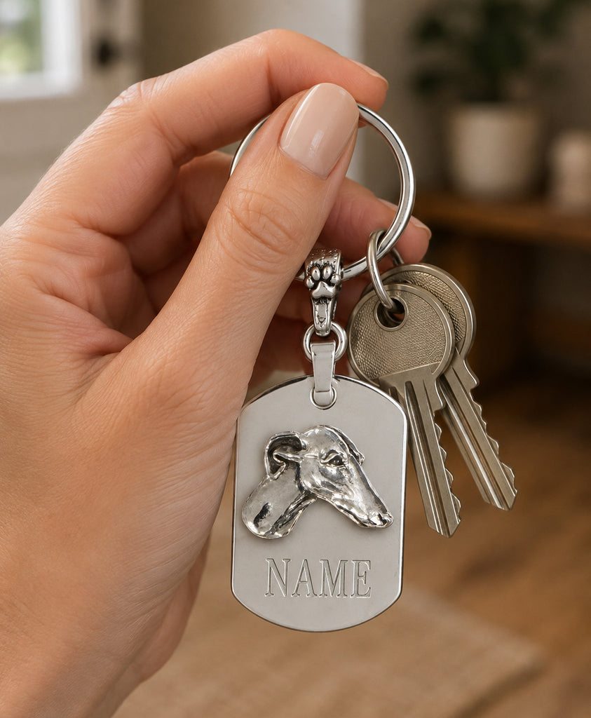 Greyhound Key Ring Sterling Silver Stainless Steel Handmade Greyhound Keychain Gift for Greyhound Owner