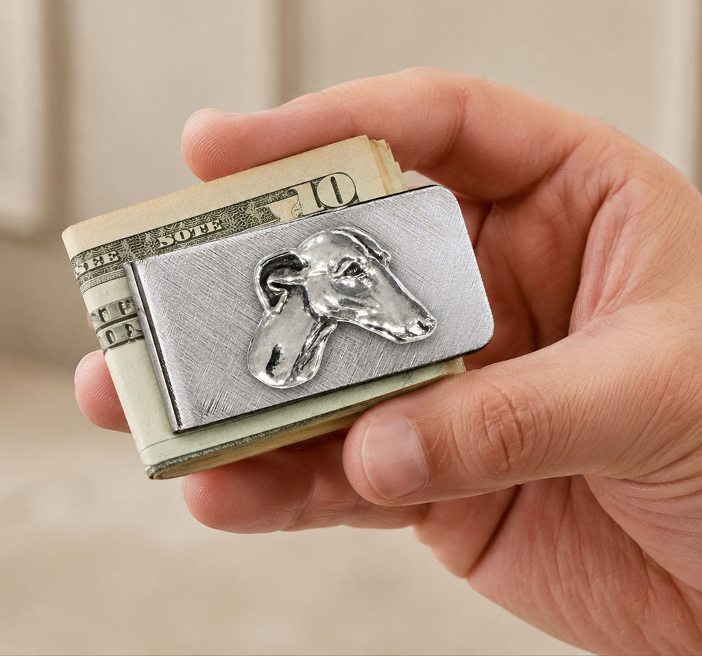 Greyhound Money Clip Sterling Silver and Stainless Steel Handmade Greyhound Dog Jewelry Gift for Greyhound Owner