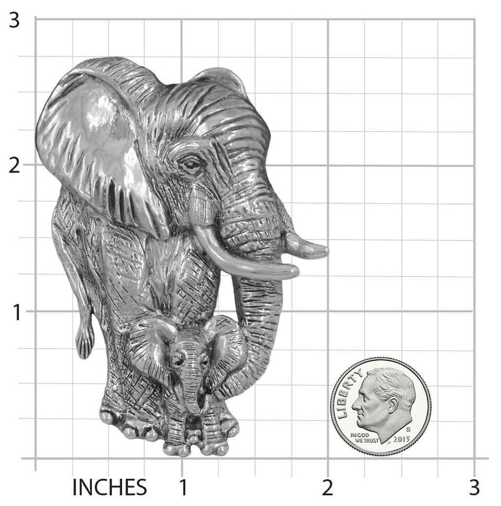 Elephant Brooch Pin Sterling Silver Handmade Elephant And Calf Jewelry  ELC1-BR