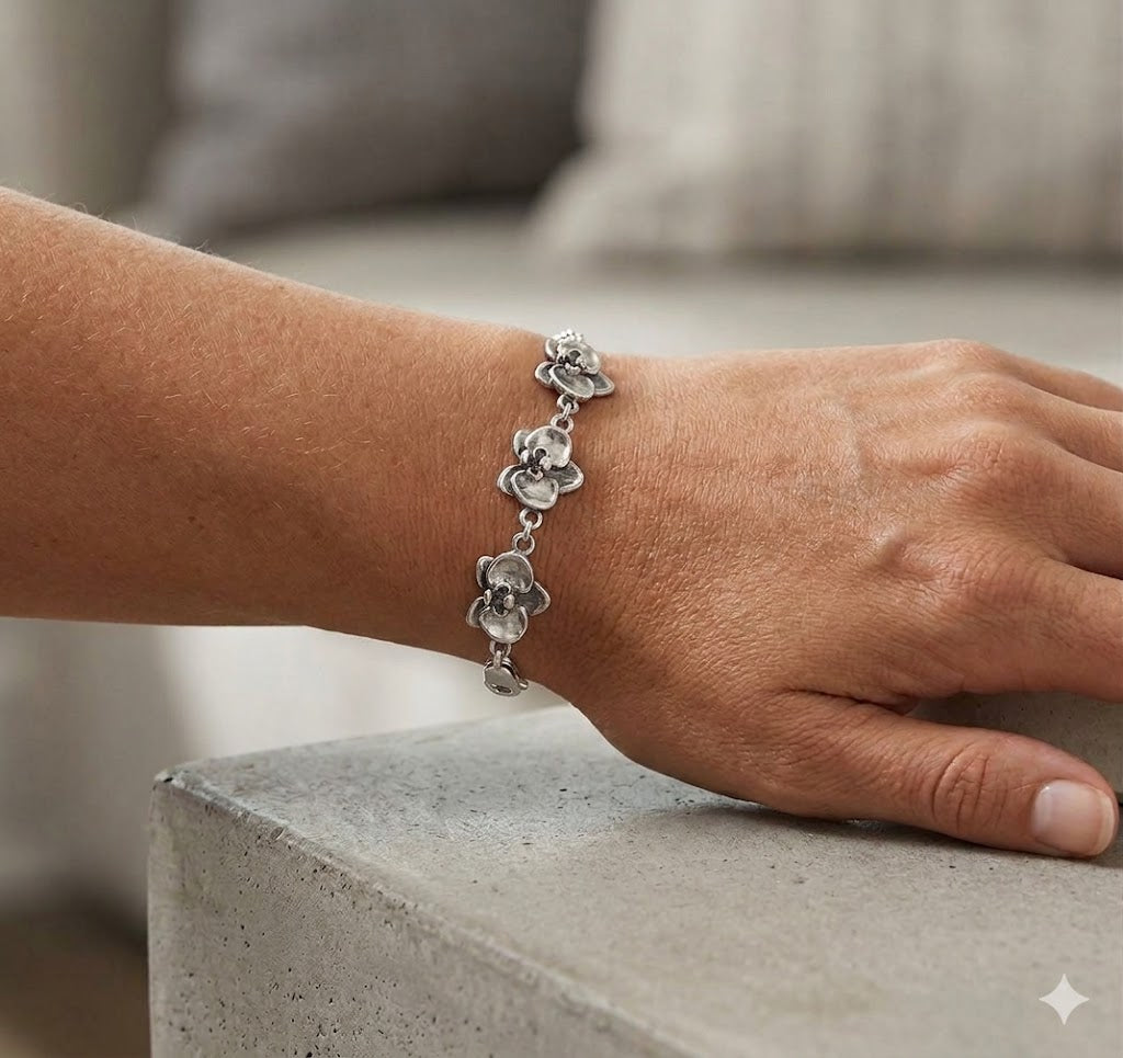 Orchid Jewelry Sterling Silver Orchid Bracelet Handmade Flower Jewelry OR3-3B