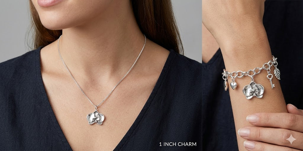 Orchid Jewelry Sterling Silver Orchid Charm Handmade Flower Jewelry OR1-C