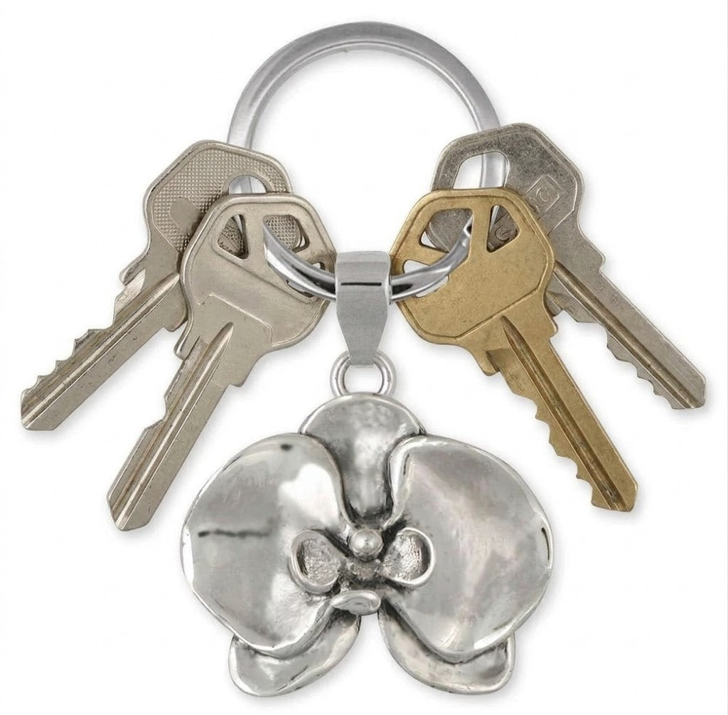 Orchid Jewelry Sterling Silver Orchid Key Ring Handmade Flower Jewelry OR4-KR