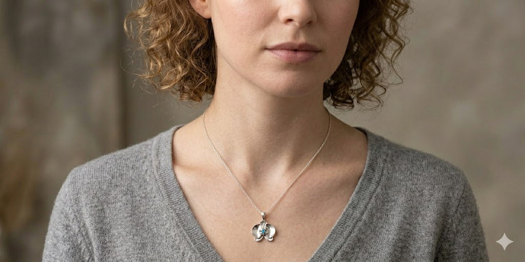 Orchid Jewelry Sterling Silver Orchid Pendant Handmade Flower Jewelry OR1-P
