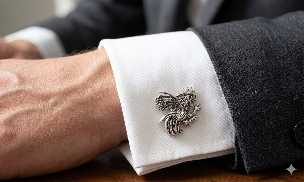 Rooster Cufflinks Sterling Silver Handmade Rooster Jewelry  RST3X-CL