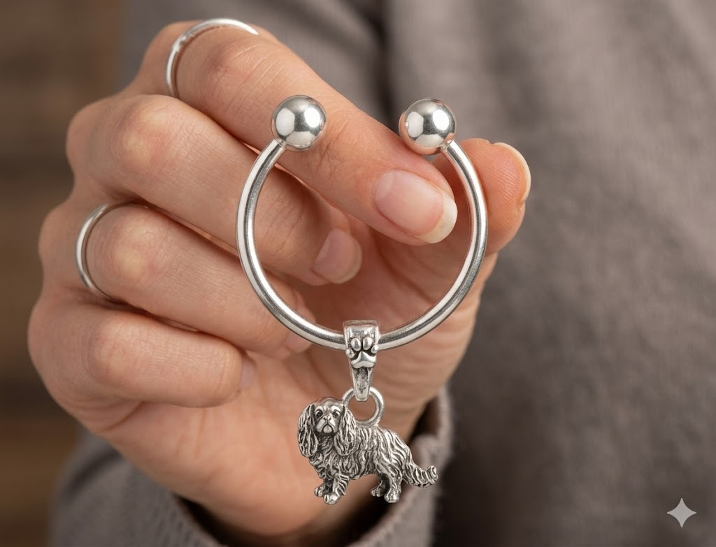 English Toy Spaniel Key Ring Jewelry Sterling Silver English Toy Spaniel Dog Key Ring ET1-KR