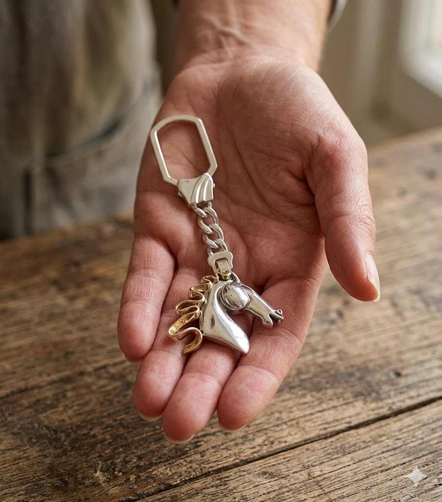 Horse Key Ring Jewelry Sterling Silver And Yellow Bronze Handmade Horse Key Ring H2-1KR