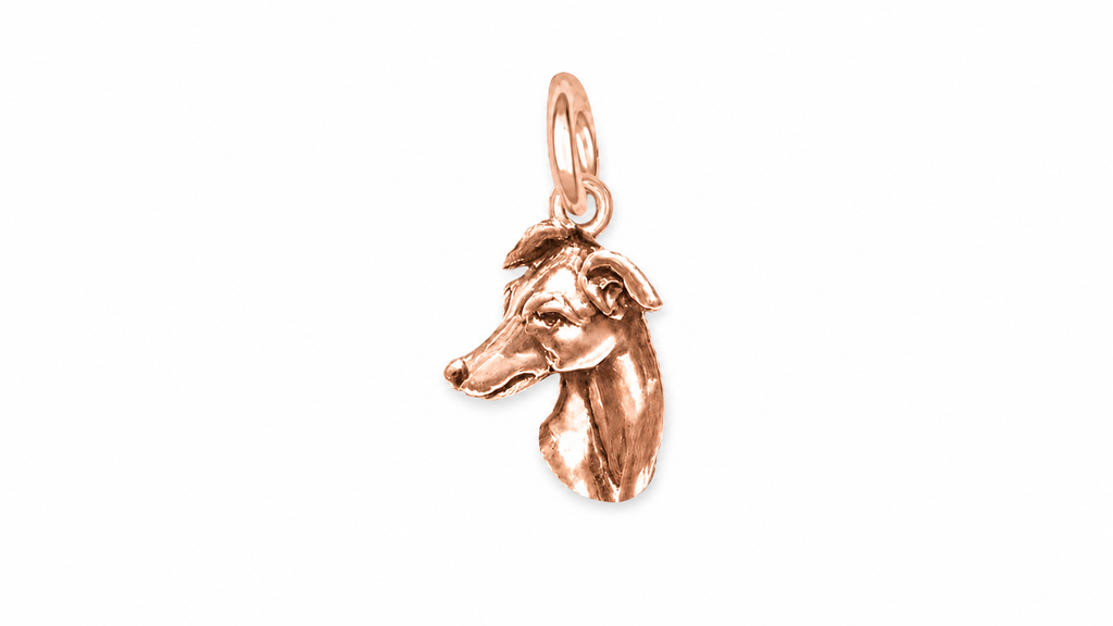 Greyhound Charm 14K Rose Gold Vermeil, Handmade Greyhound Dog Charm, Dimensional Sighthound Charm Bracelet Gift GRH3H-CRVM