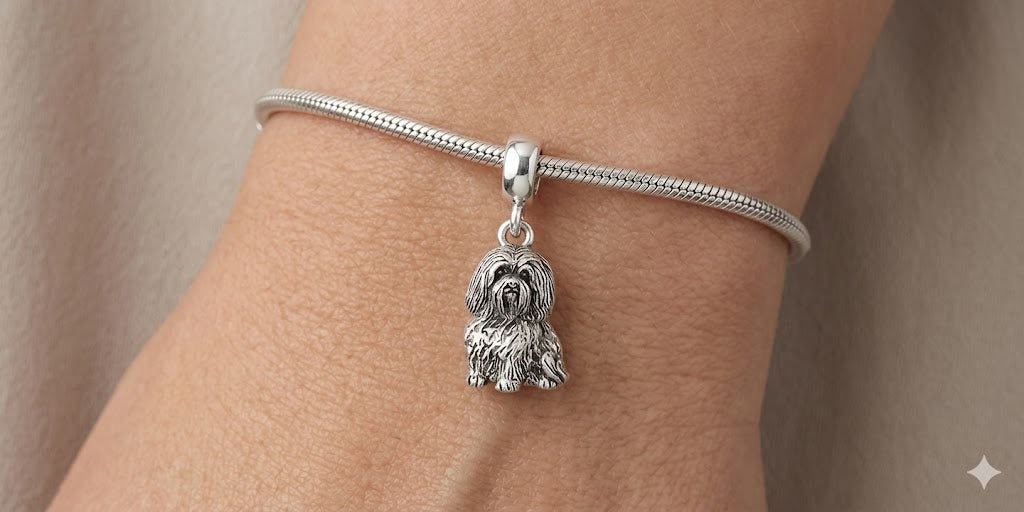 Havanese Charm Slide Jewelry Sterling Silver Handmade Dog Charm Slide HV43X-PNS