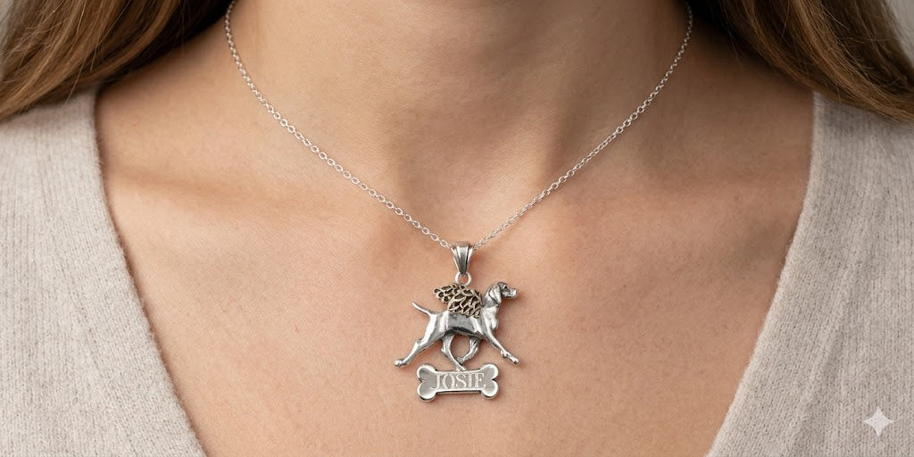 Vizsla Angel Personalized Pendant Jewelry Sterling Silver Handmade Dog Personalized Pendant VZ6-ANP