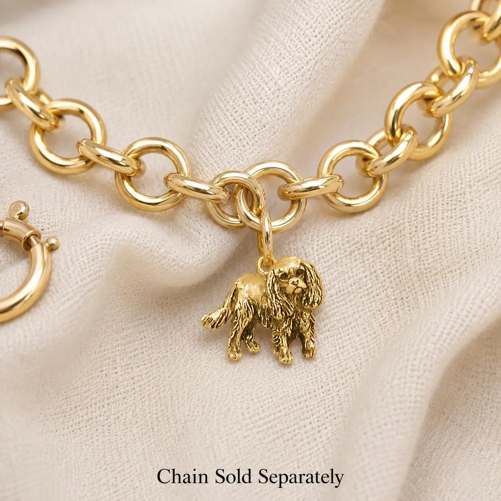 Cavalier King Charles Spaniel Charm 14K Gold Vermeil Small Size Cavalier Charm Bracelet Jewelry, King Charles Spaniel Keepsake CV29-Cvm