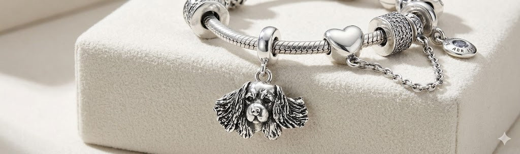 Cavalier King Charles Spaniel Jewelry Sterling Silver Handmade Cavalier Charm Slide This Charm Will Fit A Pandora® Slide Bracelet CV31H-PNS