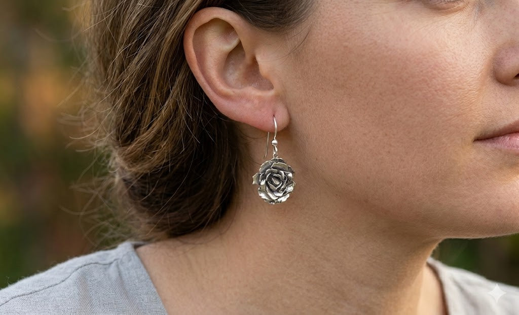 Peony Jewelry Sterling Silver Peony Earrings Handmade Flower Jewelry PNY-E