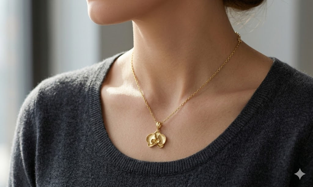 Orchid Jewelry 14k Gold Orchid Pendant Handmade Flower Jewelry OR1-PG