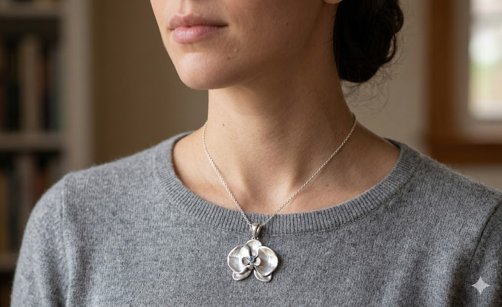 Orchid Jewelry Sterling Silver Orchid Pendant Handmade Flower Jewelry OR4-SP