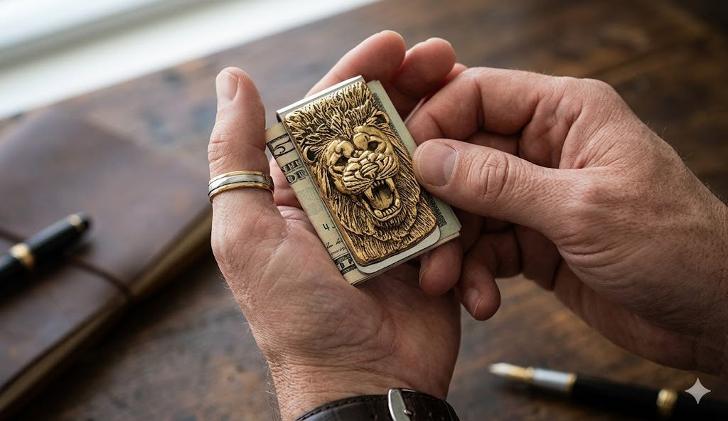 Lion Jewelry Sterling Silver And Yellow Bronze Handmade Lion Money Clip  LYN1-BZMC