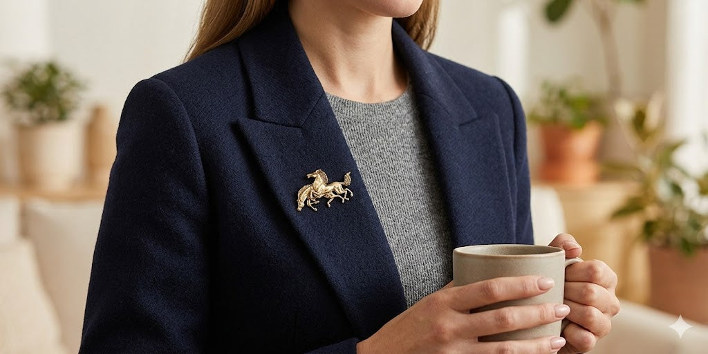 Horse Brooch Pin Jewelry Gold Vermeil Handmade Horse Brooch Pin EQ05-PVM