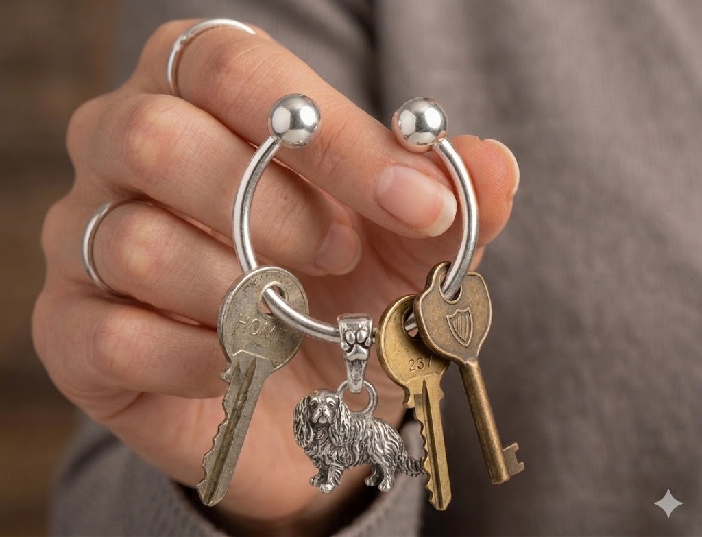 English Toy Spaniel Key Ring Jewelry Sterling Silver English Toy Spaniel Dog Key Ring ET1-KR