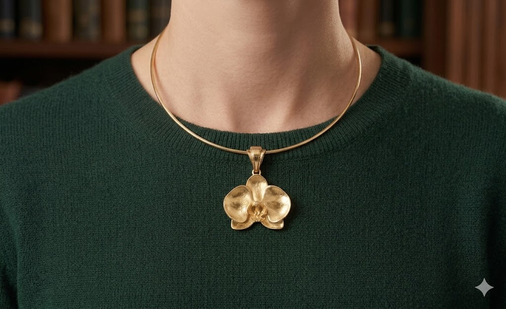 Orchid Jewelry 14k Gold Vermeil Orchid Pendant Handmade Flower Jewelry OR4-Pvm