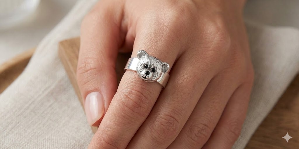 Teddy Bear Ring Jewelry Sterling Silver Handmade Teddy Bear Ring TB1H-R