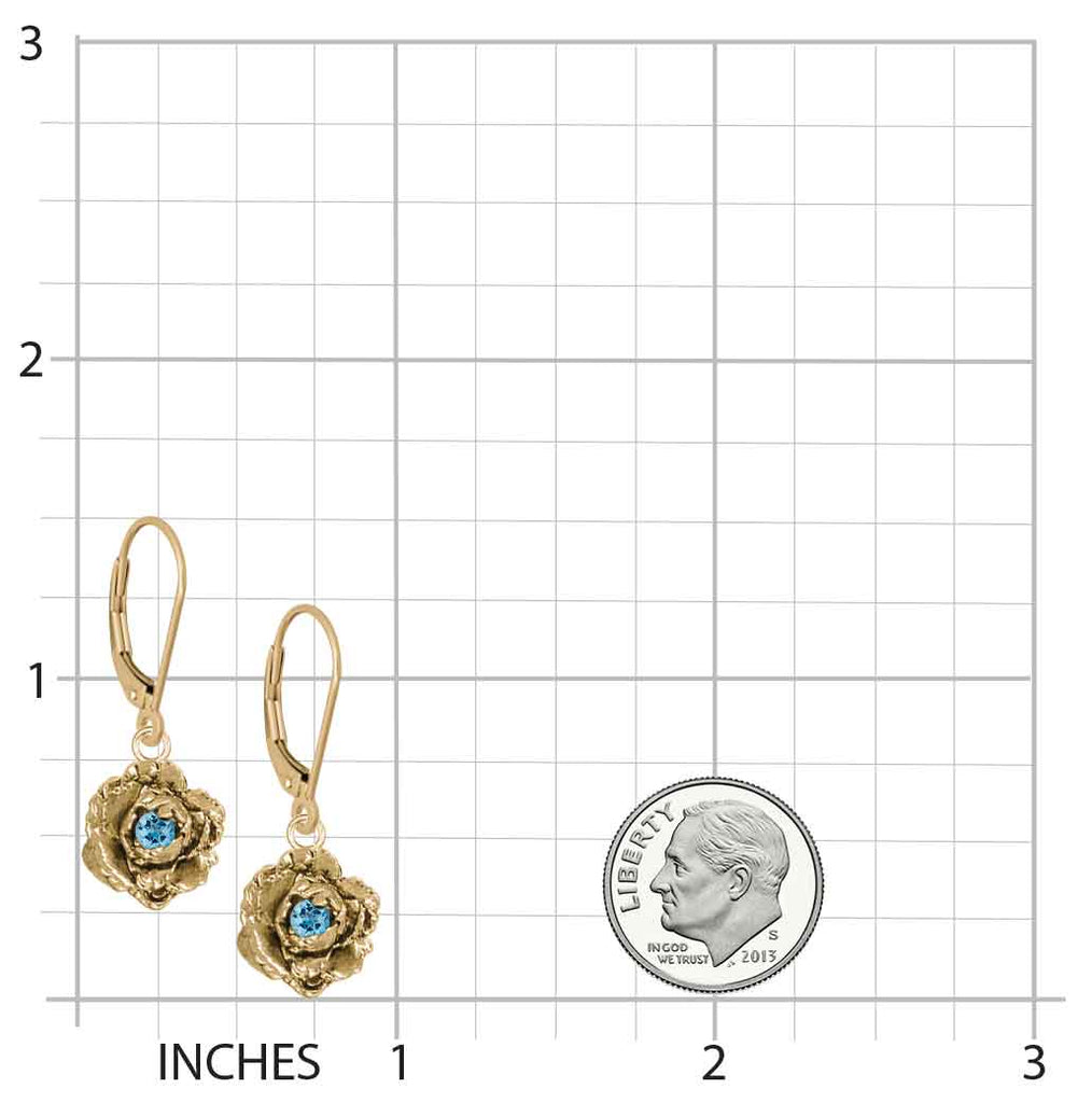 Peony Birthstone Earrings 14k Yellow Gold Vermeil Handmade Peony Flower Jewelry  PNY3-SLBVM