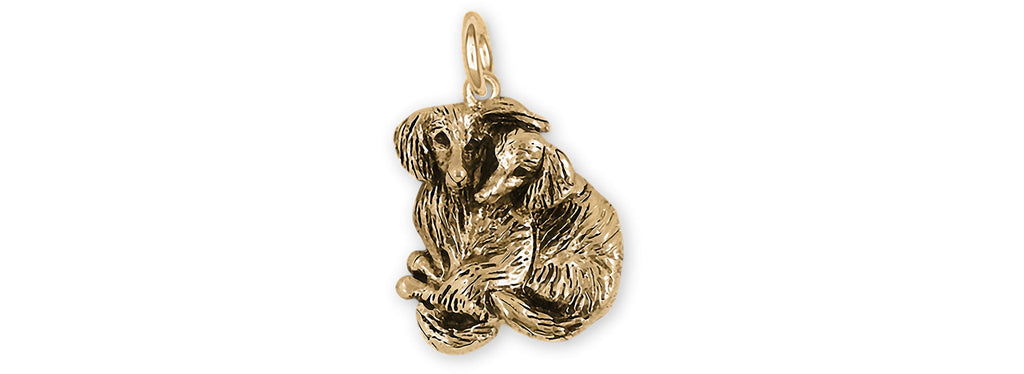 Dachshund Charms Dachshund Charm Slide 14k Yellow Gold Long Hair Dachshund Jewelry Dachshund jewelry