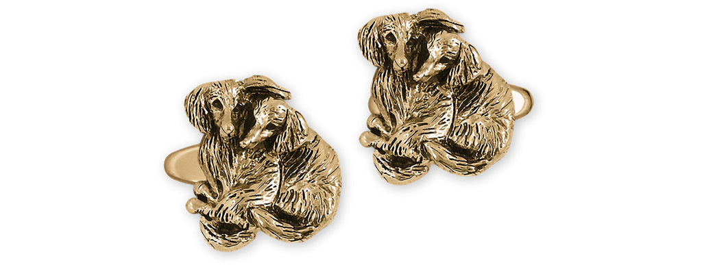 Dachshund Charms Dachshund Cufflinks 14k Yellow Gold Long Hair Dachshund Jewelry Dachshund jewelry