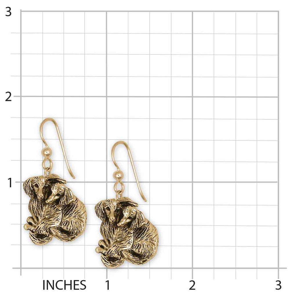 Dachshund Earrings 14k Yellow Gold Handmade Long Hair Dachshund Jewelry  LH2-EG