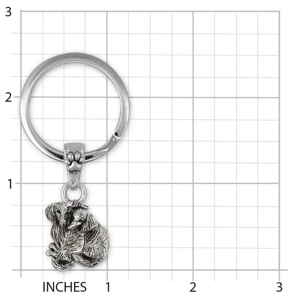 Dachshund Key Ring Sterling Silver And Stainless Steel Handmade Long Hair Dachshund Jewelry  LH2-KR