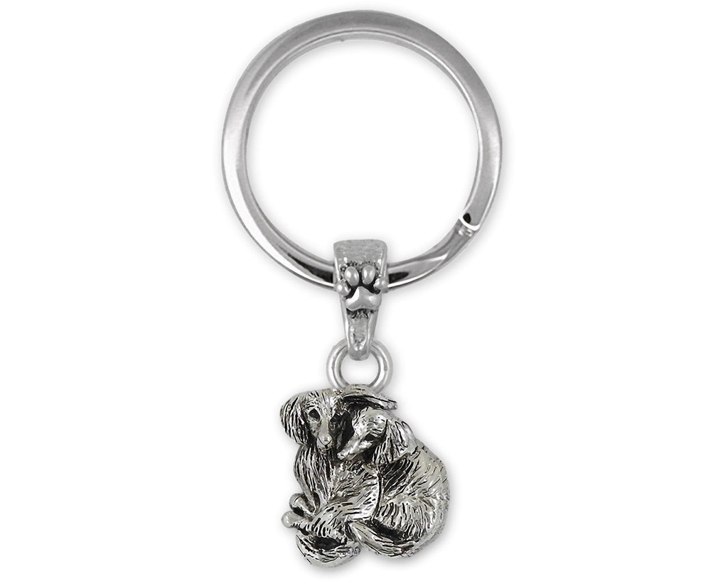 Dachshund Charms Dachshund Key Ring Sterling Silver And Stainless Steel Long Hair Dachshund Jewelry Dachshund jewelry