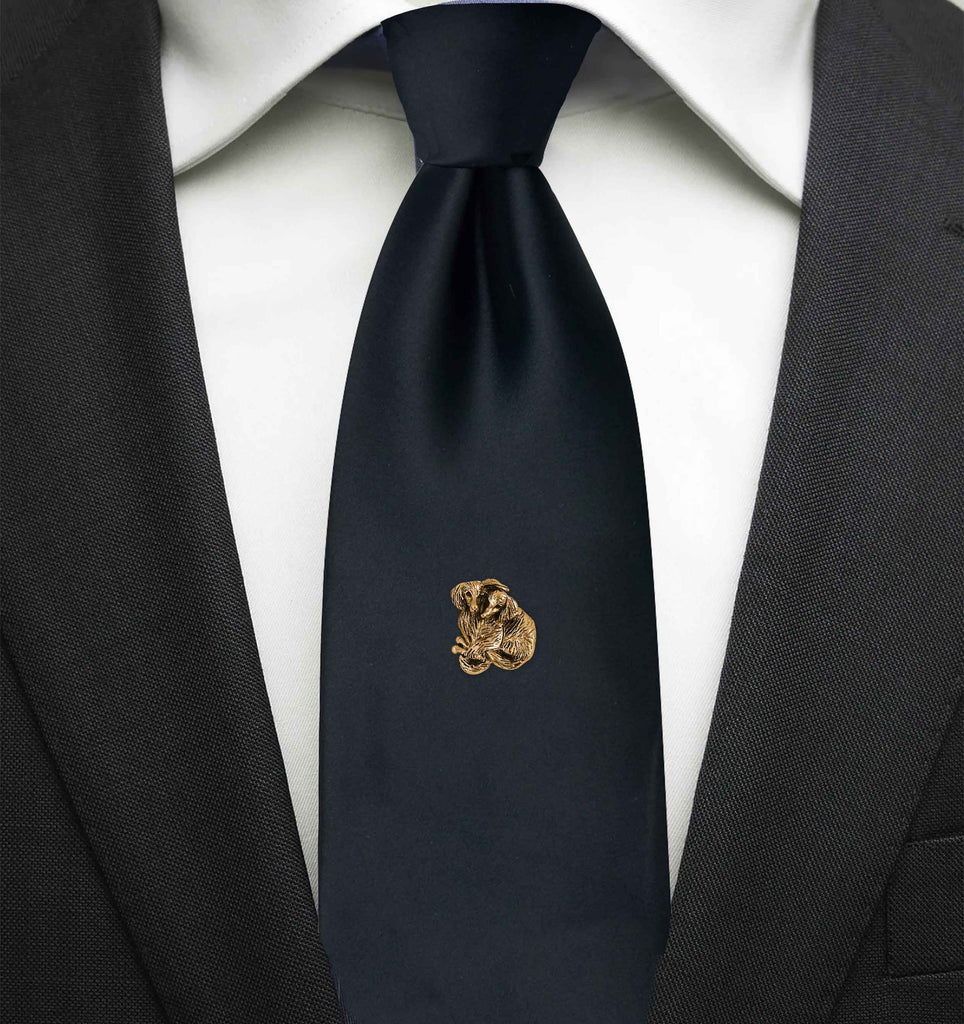 Dachshund Tie Tack 14k Gold Vermeil Handmade Long Hair Dachshund Jewelry  LH2-TTVM