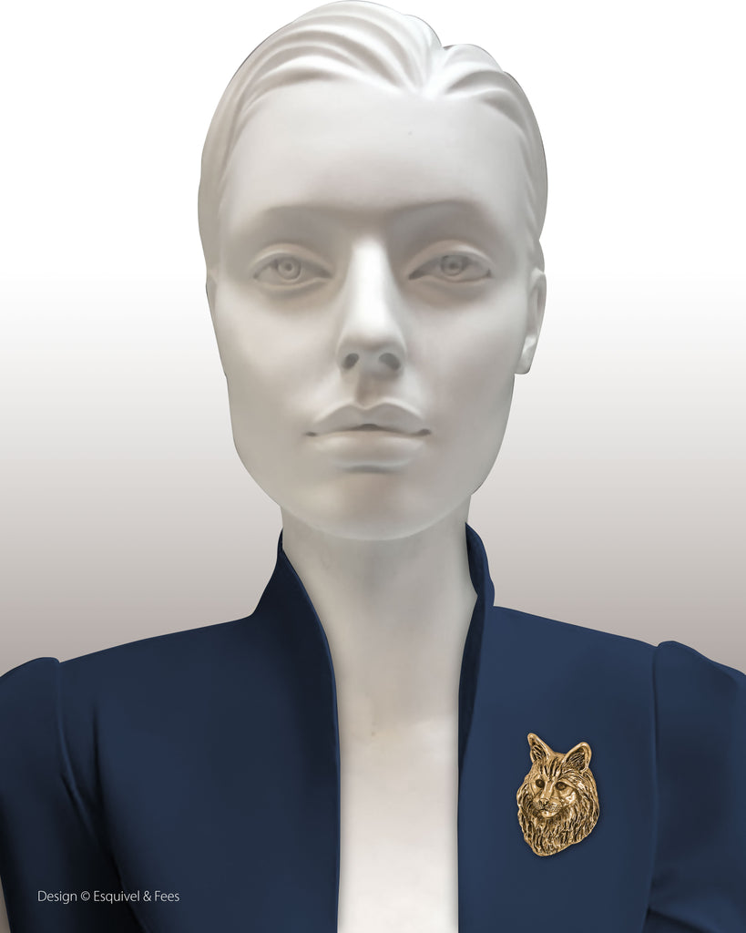 Maine Coon Brooch Pin 14k Gold Vermeil Handmade Maine Coon Jewelry  MN17-BRVM