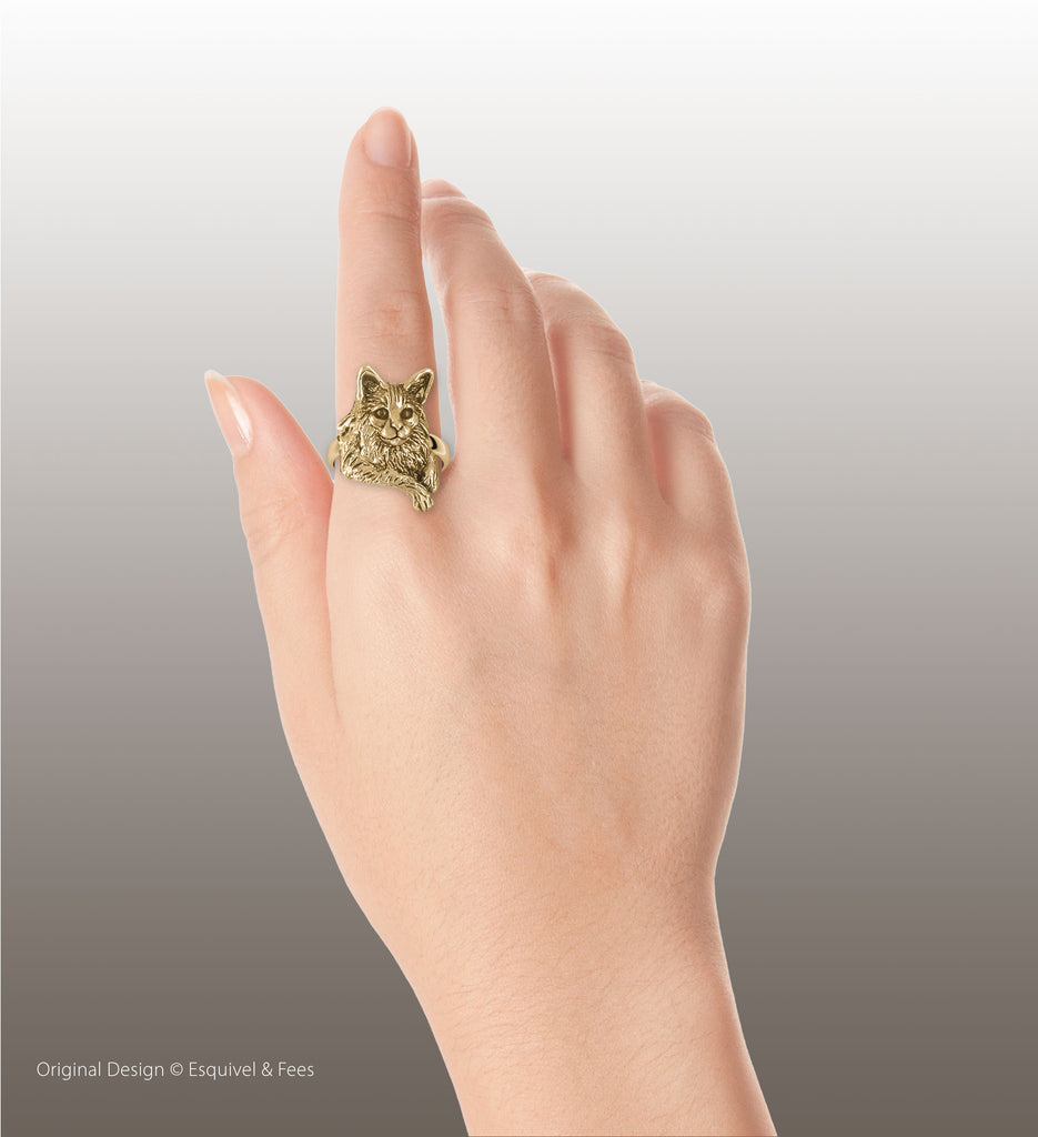Maine Coon Ring 14k Yellow Gold Handmade Maine Coon Cat Jewelry  MNC1H-RG